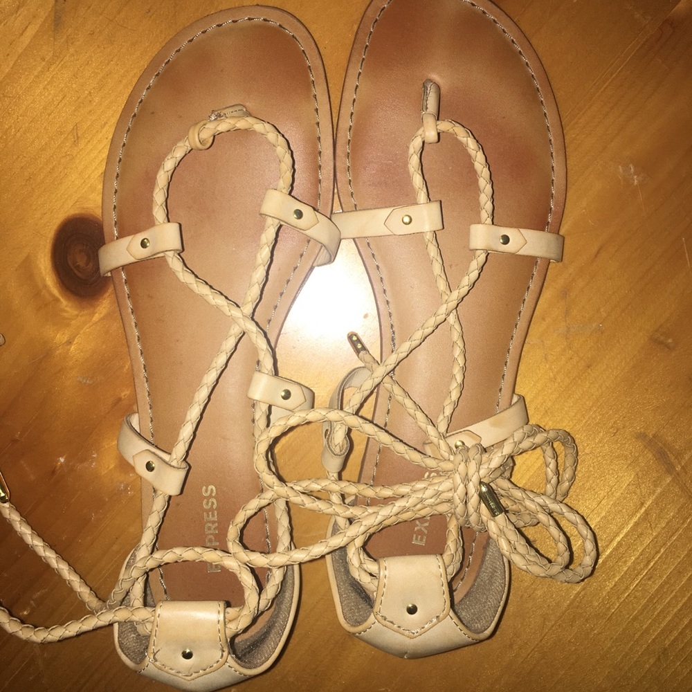 Express Tan Leather Lace Up Sandals